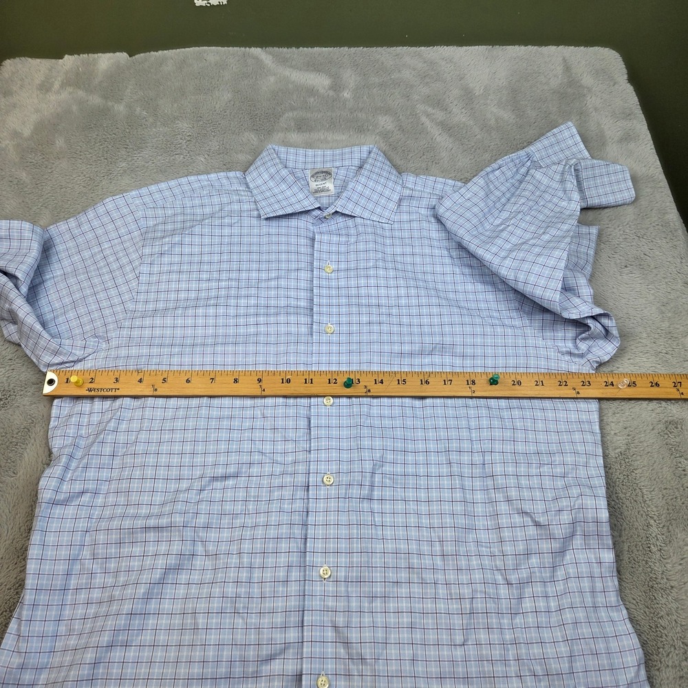Brooks Brothers Dress Shirt Mens 16.5 32 Regent Non-Iron Check Supima Blue Shirt - Picture 4 of 6